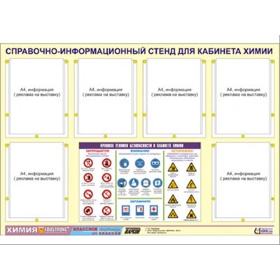 Стенд информационный ЭДУСТЕНД "Правила техники безопасности в кабинете химии" (80х110, 6 карманов)