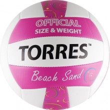 Мяч вол. любит. для пляжного волейбола TORRES Beach Sand Pink арт. V30085B, р.5, мягкая синт. кожа (ТПУ) , машинная сшивка, бутиловая камера, нейлоновый корд, 18 панелей, бело-розово-мультиколор