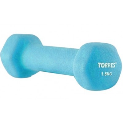 Гантель TORRES 1.5 кг арт.PL500115, металл в неопреновой оболочке, форма шестигранник, голубой