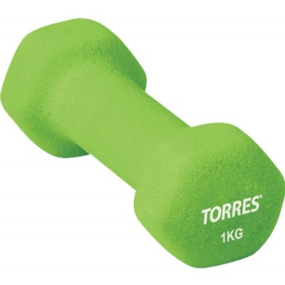 Гантель TORRES 1 кг арт.PL50011, металл в неопреновой оболочке, форма шестигранник, зеленый