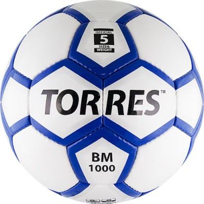 Мяч футб. TORRES BM 1000 арт.F30075, р.5, 32 панели. PU, 4 подкл. слоя, ручная сшивка, бело-серебр-синий