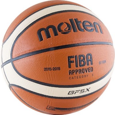 Мяч баск. MOLTEN BGF5X р.5, НОВ'15, FIBA Appr, синт.кожа (ПУ) , 12 пан, бут.кам, нейл.корд, кор-беж-чер