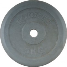 Диск обрезиненный TORRES 5 кг арт.PL50405, d.25мм, металл в резиновой оболочке, серый