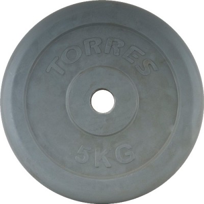Диск обрезиненный TORRES 5 кг арт.PL50405, d.25мм, металл в резиновой оболочке, серый