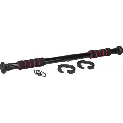 Турник в дверной проем TORRES Deluxe арт.PL5011, 66-91 см, раздвигается с двух сторон, скобы с шурупами в комплекте, черно-красный