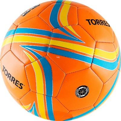 Мяч футзал. любит. TORRES Futsal Smart арт.F30334, р.4, 32 панели, глянц. синт. кожа (термополиуретан) , 1 подкл. слой, бут.камера, армированная синт. нитью, оранжево-голубо-желтый