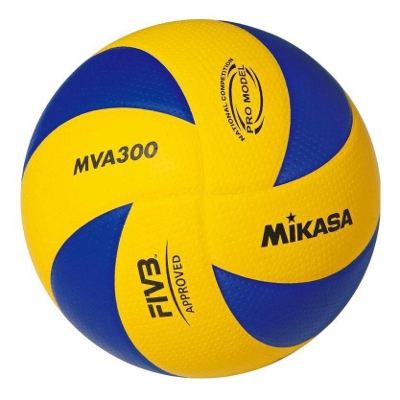Мяч волейб. проф. MIKASA MVA300 , реплика нов. оф. мяча FIVB - MVA200,нов.мат-л и стр-ра покрышки (синт. микрофибра с угублениями) , сертификат FIVB Approved, 8 панелей, р. 5, клееный, бут. камера, сине-желтый