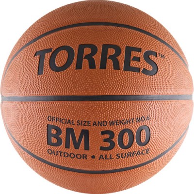 Мяч баск. трен. TORRES BM300 арт.B00016, р.6, изностойкая резина, нейлоновый корд, бутиловая камера, для зала и улицы, темнооранжево-черный