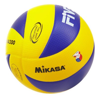 Мяч волейб. проф. MIKASA MVA200 , новый оф. мяч FIVB и оф. мяч XXIX Олимп. игр в Пекине, мяч российск. Суперлиги, нов.мат-л и стр-ра покрышки (синт. микрофибра с угублениями) , 8 пан, р. 5, клееный, бут. камера, FIVB Approved, сине-желтый