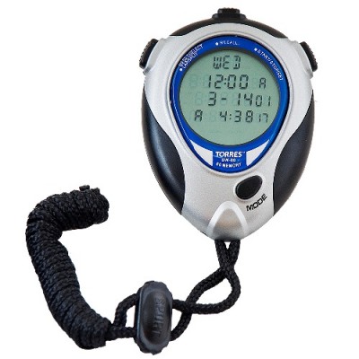Секундомер проф. TORRES Professional Stopwatch , арт.SW-80,до -20С, 80 ячеек памяти, сдвоенный таймер с повтором, метроном, часы, дата, календарь, будильник, пластик, дл.11 см, шир.6 см, в компл.батарейка, шнурок, инстр.на рус.яз, картон.упак, сереб-син-ч