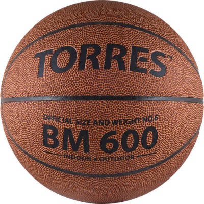 Мяч баск. трен. TORRES BM600 арт.B10026, р.6, синт. кожа (ПВХ) , нейлоновый корд, бутиловая камера, для зала и улицы, темнооранжево-черный