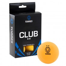 Мяч для наст. тенниса TORRES Club 2*, арт. TT0013, диам. 40 мм, упак. 6 шт, оранжевый