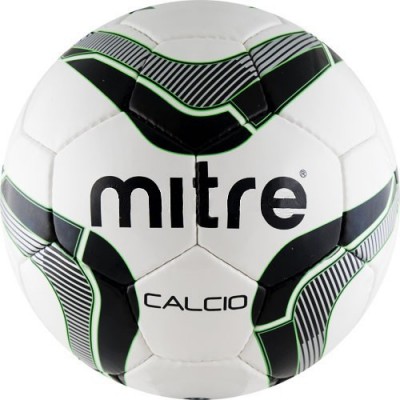 Мяч футб. любит. MITRE Calcio арт.BB8022WSB, р.5, глянц. синт. кожа (ПВХ с поверхностным слоем из ПУ) , 3 подкл. слоя из синт.ткани, лат. камера, 32 панели, руч. сшивка, бело-черно-салатовый