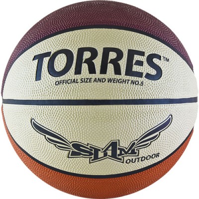 Мяч баск. любит. TORRES Slam арт.B00065, р.5, износостойкая резина, нейлоновый корд, бутиловая камера, бежево-бордово-оранжевый