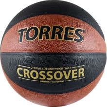 Мяч баск. матчевый TORRES Crossover арт.B30097, р.7, синт. кожа (ПУ) , нейлоновый корд, бутиловая камера, для зала и улицы, темнооранжево-черно-золотой