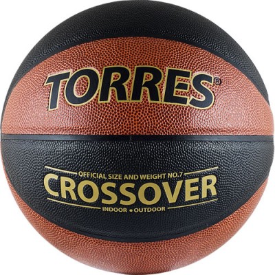 Мяч баск. матчевый TORRES Crossover арт.B30097, р.7, синт. кожа (ПУ) , нейлоновый корд, бутиловая камера, для зала и улицы, темнооранжево-черно-золотой