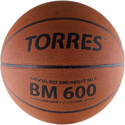 Мяч баск. трен. TORRES BM600 арт.B10027, р.7, синт. кожа (ПВХ) , нейлоновый корд, бутиловая камера, для зала и улицы, темнооранжево-черный