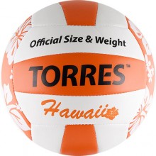 Мяч вол. любит. для пляжного волейбола TORRES Hawaii арт.V30075B, р.5, мягкая синт. кожа (ТПУ) , машинная сшивка, бутиловая камера, нейлоновый корд, 18 панелей, бело-оранжево-черный