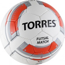 Мяч футзал. TORRES Futsal Match арт.F30064, р.4, 32 панели. PU, 4 подкл. слоя, бело-серебр-крас