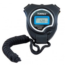 Секундомер TORRES Stopwatch , арт.SW-001, засечка промежутков времени, часы (формат 12/24) , будильник, дата. Пластик, длина 7 см. шир. 6 см, в компл.батарейка, инстр.по экспл.на рус.яз, шнурок, карт.упаковка, чер-син
