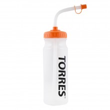 Бутылка для воды TORRES , арт. SS1029, 750 мл, с трубкой для питья, гипоаллергенный пластик, эргономичный корпус, безопасная непроливающаяся крышка с соломенкой, прозрачная, оранжевая крышка