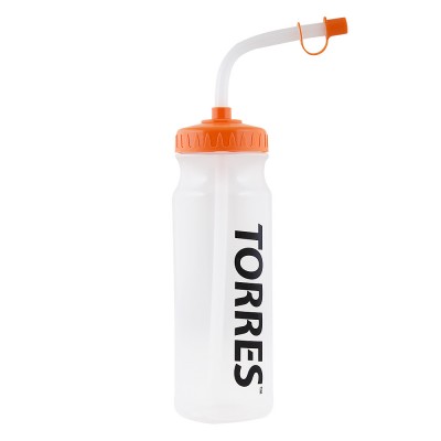 Бутылка для воды TORRES , арт. SS1029, 750 мл, с трубкой для питья, гипоаллергенный пластик, эргономичный корпус, безопасная непроливающаяся крышка с соломенкой, прозрачная, оранжевая крышка