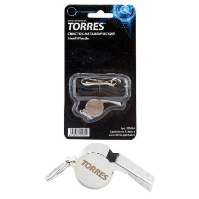 Свисток металлический с шариком TORRES арт. SS5010,шнурок с карабином в комплекте, серебр. металлик