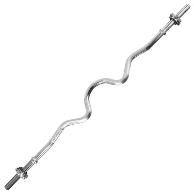 Гриф для штанги TORRES EZ (изогнутый) , W-образный, арт.PL5033, d25 мм, 118 см, сталь, замок-гайка с резиновой прокладкой, хром