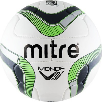 Мяч футб. матчев. MITRE Monde V12 арт.BB8009WGI, р.5, всепогод. мяч, одна из сам. попул. матчев, моделей, сертификат FIFA Inspected, 12 пан.-новая конструкция, упругая глянц.синт.кожа (ПУ) , 4 подклад.слоя из синт.ткани, лат. кам, руч. сш, бел-сал-сер