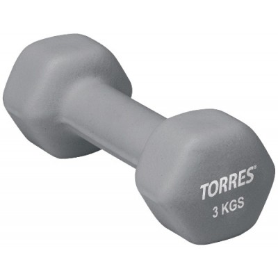 Гантель TORRES 3 кг арт.PL50013, металл в неопреновой оболочке, форма шестигранник, серый
