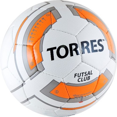 Мяч футзал. матч. TORRES Futsal Club арт.F30064, р.4, 32 пан, глянц.синт кожа (полиуретан) , 4 подкл. слоя из синт. ткани, бут. камера с наполнит. для низкого отскока, ручная сшивка, бел-оранж-сер