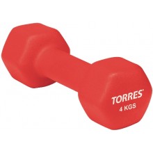Гантель TORRES 4 кг арт.PL50014, металл в неопреновой оболочке, форма шестигранник, красный
