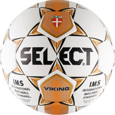 Мяч футб. матчевый SELECT Viking р.5, арт. 810308-006, отлично подходит для игры на жестких поверхностях, дизайн 2012 г, матов синт. кожа (ПУ) , 4 подкл. слоя из синт. ткани, лат.кам, руч. сш, бел-оран-сереб-зол