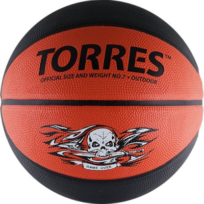 Мяч баск. любит. TORRES Game Over арт.B00117, р.7, износостойкая резина, нейлоновый корд, бутиловая камера, серо-красный