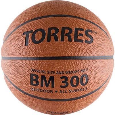 Мяч баск. трен. TORRES BM300 арт.B00013, р.3, износостойкая резина, нейлоновый корд, бутиловая камера, для зала и улицы, темнооранжево-черный