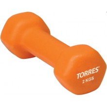 Гантель TORRES 2 кг арт.PL50012, металл в неопреновой оболочке, форма шестигранник, оранжевый