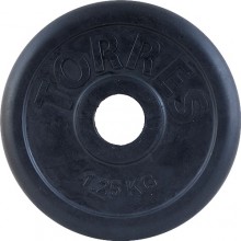 Диск обрезиненный TORRES 1, 25 кг арт.PL50681, d.25мм, металл в резиновой оболочке, черный