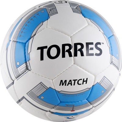 Мяч футб. TORRES Match , арт.F30024, р.4, 32 панели. PU, 4 подкл. слоя, ручная сшивка, бело-серебр-голубой