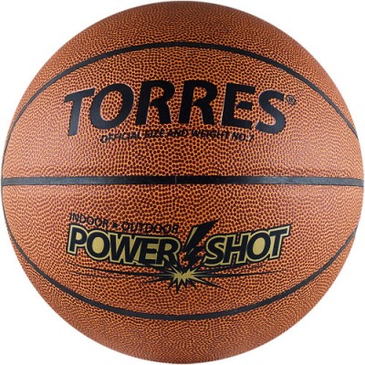 Мяч баск. трен. TORRES Power Shot арт.B10087, р.7, синт. кожа (ПВХ) , нейлоновый корд, бутиловая камера, для зала и улицы, темнооранжево-золотисто-черный
