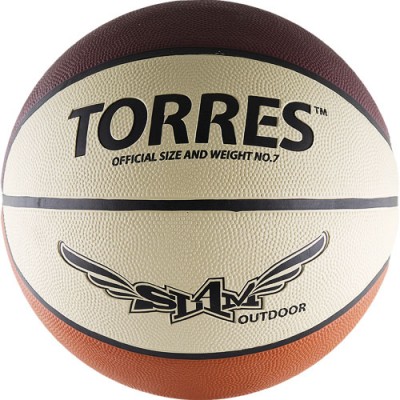 Мяч баск. любит. TORRES Slam арт.B00067, р.7, износостойкая резина, нейлоновый корд, бутиловая камера, бежево-бордово-оранжевый