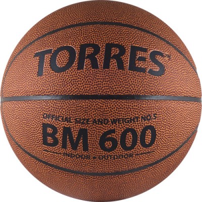 Мяч баск. трен. TORRES BM600 арт.B10025, р.5, синт. кожа (ПВХ) , нейлоновый корд, бутиловая камера, для зала и улицы, темнооранжево-черный