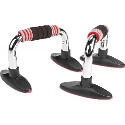 Упоры для отжимания TORRES Push-Up Bars металл арт.PL5015, эрг. форма, съем. основания, черно-красно-серый