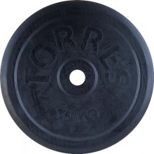 Диск обрезиненный TORRES 15 кг арт.PL506615, d.30мм, металл в резиновой оболочке, черный