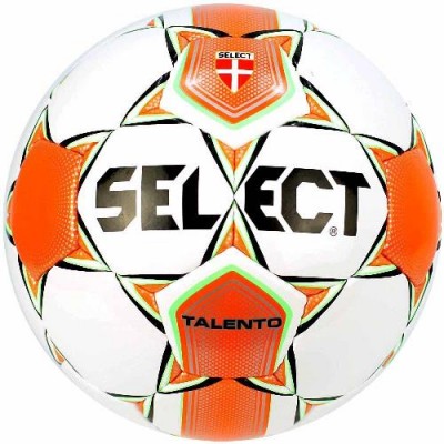 Мяч футб. трен. SELECT Talento арт. 811008-606, р.5, облегч. мяч юнош. серии Select (вес 390-410 г, д.окр 68-69 см) , глянц. синт кожа (ПУ) , лат.камера, ручная сшивка, 4 подклад.слоя из синт.ткани, бел-оранж-сереб-сал
