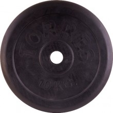 Диск обрезиненный TORRES 10 кг арт.PL506510,d.30мм, металл в резиновой оболочке, черный