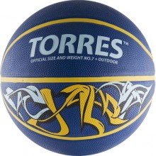 Мяч баск. любит. TORRES Jam арт.B00047, р.7, износостойкая резина, нейлоновый корд, бутиловая камера, сине-желто-голубой