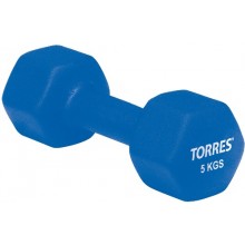 Гантель TORRES 5 кг арт.PL50015, металл в неопреновой оболочке, форма шестигранник, синий