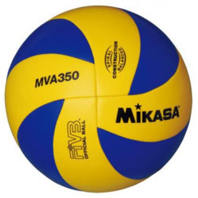 Мяч волейб. любит. MIKASA MVA350 , р.5, синт.кожа (ПВХ) , маш. сшивка, 8 панелей, бутиловая камера, армированная 1 подклад. слоем из ткани, син-желт