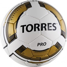 Мяч футб. TORRES Pro арт.F30015, р.5, 32 панели. PU, 4 подкл. слоя, ручная сшивка, бело-золот-черн