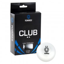 Мяч для наст. тенниса TORRES Club 2*, арт. TT0014, диам. 40 мм, упак. 6 шт, белый